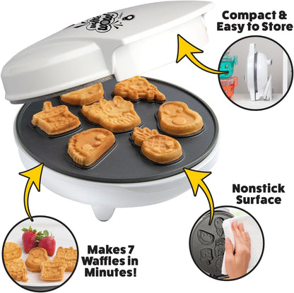 Kawaii Fun Snacks Mini Waffle Maker - 7 Different Food Emoji Designs Featuring an Avocado, Pizza, Ramen, Taco & More - The Cool Electric Waffler Gift for Amazing Kid's Breakfasts and Holiday Gifts