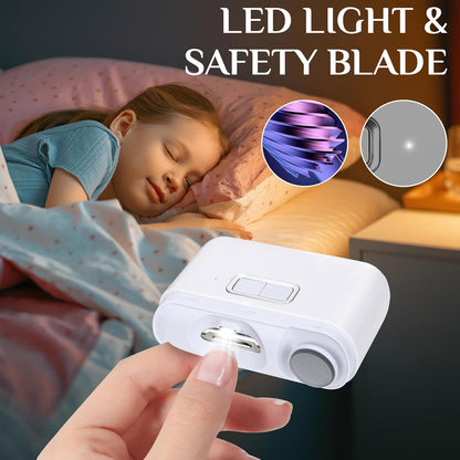 Automatic Electric Nail Clipper 2 in1 Fingernail Cutter and Polisher with LED Light 2 Polish Heads 2 Speeds A Nail Scraps Storage Rechargeable Safety Fingernail Trimmer for Baby Kids Elderly Nail Care