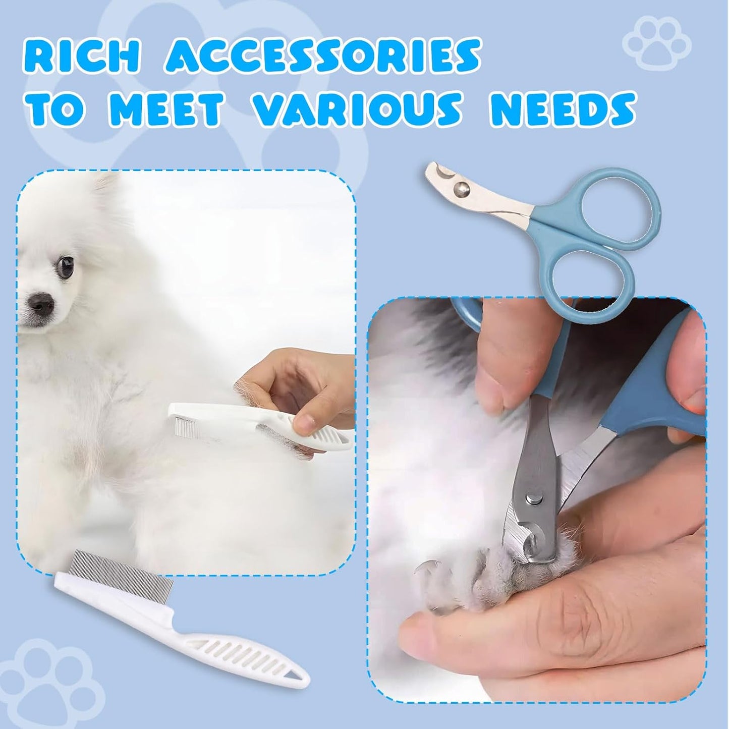 DoggyKings Pet Paw Trimmer 2Pack, 3 in 1 Electric Dog Trimmer, Rechargeable Waterproof with LED Light for Trimming Dog's Hair Around Paws, Eyes Ears Face Feet, with Nail Clippers, Grooming Brush