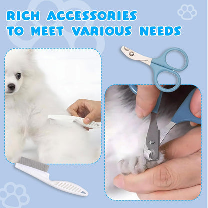 DoggyKings Pet Paw Trimmer 2Pack, 3 in 1 Electric Dog Trimmer, Rechargeable Waterproof with LED Light for Trimming Dog's Hair Around Paws, Eyes Ears Face Feet, with Nail Clippers, Grooming Brush