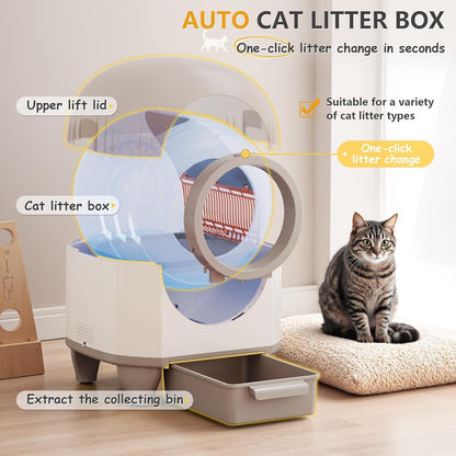 VICTONE Self Cleaning cat Litter Box with App Control Support Safety Protection, 90L Automatic Cat Litter Box for Multiple Cats with A Complimentary Garbage Bag (White)