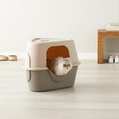 Amazon Basics No-Mess Hooded Corner Easy Clean Cat Litter Box, Triangle, Charcoal, 26 in x 20 in x 23 in
