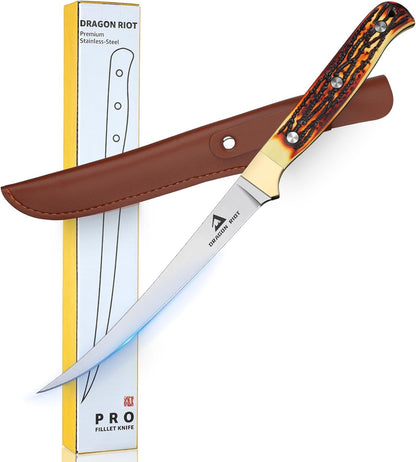 DRAGON RIOT Fillet Knife 7.5 inch Professional Boning Knife for Filleting Japanese Stainless Steel Fish Knife with Ergonomic Handle Super Sharp Fish Filleting Knife for Meat Poultry Cutting