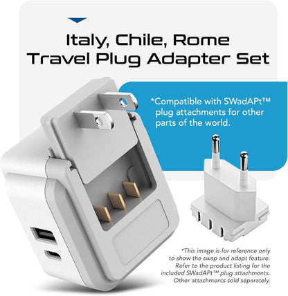Ceptics Universal Travel Adapter kit, Dual USB (QC 3.0) + 2 US outlets + USB-C Cable, Use with Chargers, Cell Phones, Laptops, 6 Plug attachments for Worldwide use (Does Not Convert Voltage) (WPS-2B)