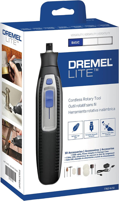 Dremel Lite 7760 N/10 4V Li-Ion Cordless Rotary Tool Variable Speed Multi-Purpose Rotary Tool Kit, USB Charging, Easy Accessory Changes - Perfect for Light-Duty DIY & Crafting