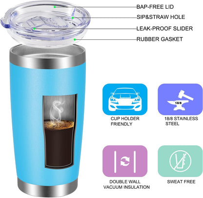 VEGOND 20oz Tumbler with Lid and Straw Stainless Steel Tumbler Cup Bulk Vacuum Insulated Double Wall Travel Coffee Mug Powder Coated Coffee Cup (Bluish Violet 6 Pack)