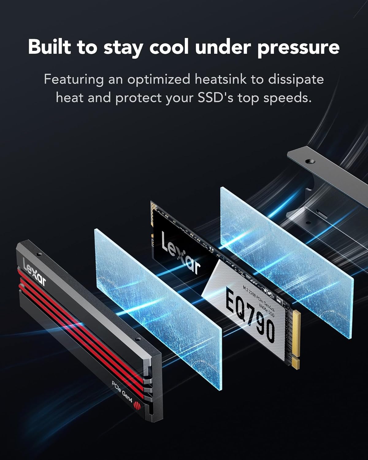 Lexar EQ790 1TB SSD with Heatsink M.2 2280 PCIe Gen4x4 NVMe 1.4, Blazing Speeds Up to 7000MB/s Read 5000MB/s Write for Intense Workloads & PS5 PC Gaming, High Performance Internal Solid State Drive