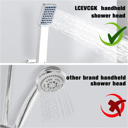 LCEVCGK Shower Faucet Set Complete Matte Black Shower System with 8 inch Square Rainfall Shower Head 3-Function Handheld Shower Waterfall Bathtub Spout Rain Shower Combo Set Bathroom Wall Mounted