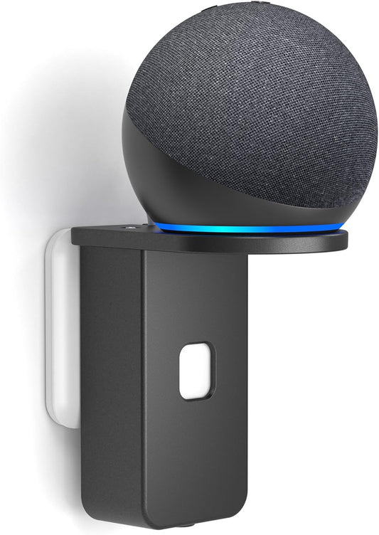 PlusAcc Wall Mount for Dot 5th & Dot 4th Gen & Pop & Google Nest Mini - Upgraded Alexa Dot 5th/Dot 4th Gen Outlet Holder Stand Shelf Accessories with Cable Management, No Drilling Required (Black) - PuriLite