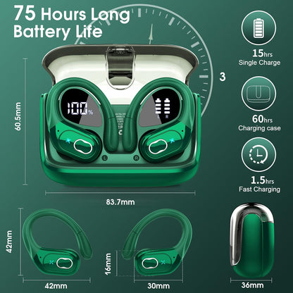 STECEi Wireless Earbuds 75hrs Bluetooth 5.4 Headphone Sport, Bluetooth Earbuds HiFi Stereo Over Ear Bud with Earhooks, ENC Noise Cancelling Mic, IP7 Waterproof Wireless Earphone for Workout/Running
