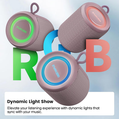 Deeyaple Portable Bluetooth Speaker, IP67 Waterproof Mini Bluetooth Speaker Wireless V5.3 with Stereo Sound,All Day,TWS Pairing,LED Light,Gift for him/her (Black)