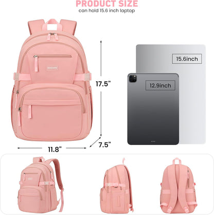 WINDARS Backpack for School Girls, Cute High School Backpacks for Teens Women Student Large Bookbag 15.6 Inch Laptop Bag with USB Charger Port for College Work Travel Trip (Beige Khaki)