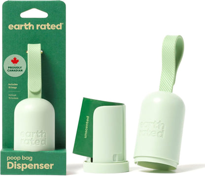 Earth Rated (A Canadian Company), Dog Poop Bag Holder with Dog Poop Bags, Durable and Guaranteed Leakproof, Unscented, 1 Dispenser and 15 Bags