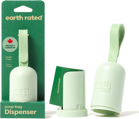 Earth Rated (A Canadian Company), Dog Poop Bag Holder with Dog Poop Bags, Durable and Guaranteed Leakproof, Unscented, 1 Dispenser and 15 Bags