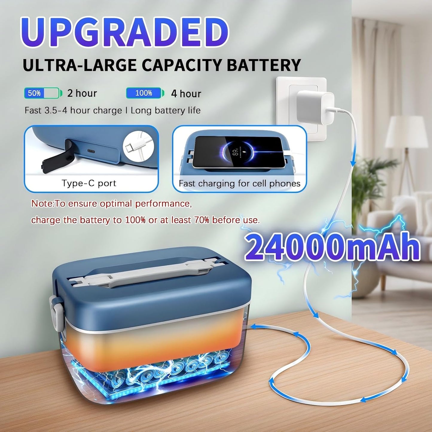 Cordless Electric Lunch Box,100W Self Heating Lunch Box,5 Cups Heated Lunch Box for Men,Multi-Mode Automatic Heating,Suitable for Office/Outdoor Use,Comes with an Insulated Bag and Utensils