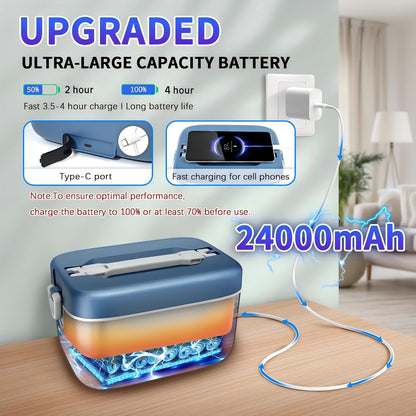 Cordless Electric Lunch Box,100W Self Heating Lunch Box,5 Cups Heated Lunch Box for Men,Multi-Mode Automatic Heating,Suitable for Office/Outdoor Use,Comes with an Insulated Bag and Utensils