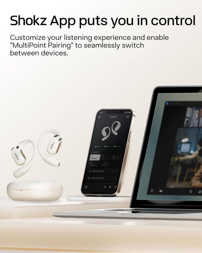 New SHOKZ OpenFit 2 Open-Ear Headphones, True Wireless Bluetooth Earphones with Microphone, Earhook Earbuds with 48 Hours of Playtime, Fast Charging, IP55 Water-Resistant, with Carrying Bag, Black