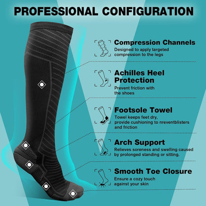 Compression Socks Women & Men 20-30 mmHg Bas de Compression Stockings Femme Homme Knee High for Running Travel