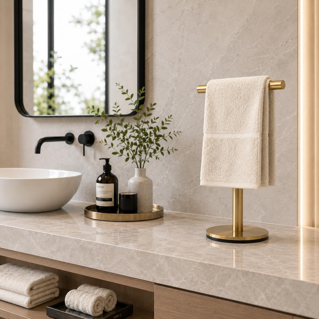 Bathroom Hand Towel Holder Stand，T-Shape Hand Towel Holder Stand SUS304 Stainless Steel for Bathroom，Kitchen or Vanity Countertop