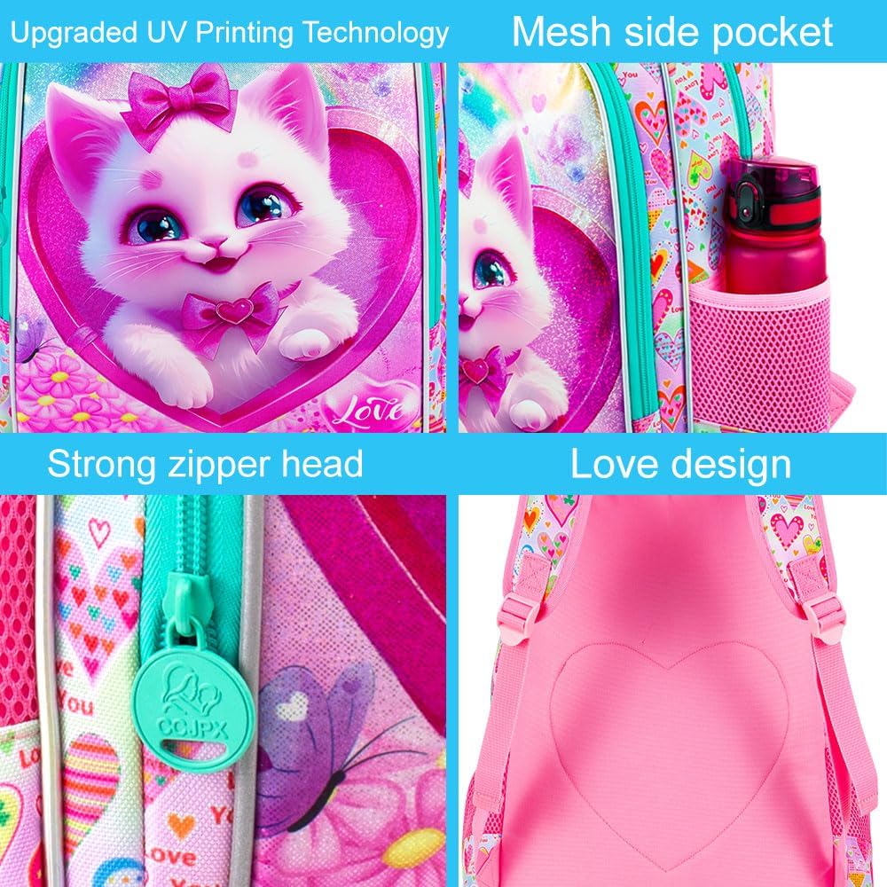 3pcs Backpack for Boys and Girls, 16” Kids Kindergarten Bookbag with Lunch Box, Cute Elementary Backpacks for Boy Girl