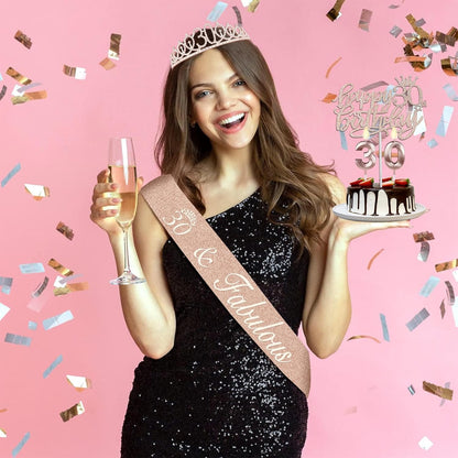 65th Birthday Decorations for Women, Including 65th Birthday Sash and Crown, Cake Topper and Candles, Number Balloons Rose Gold, 65 Year Old Gifts for Women