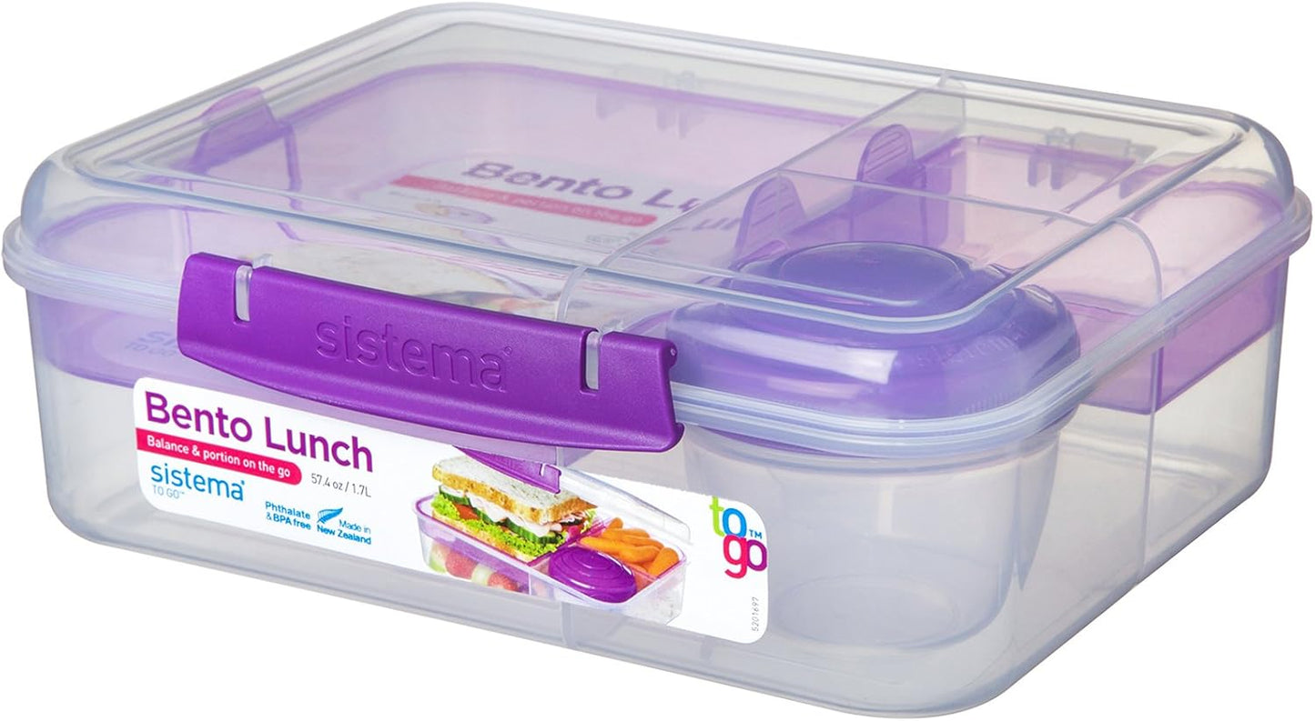 Sistema to Go Bento Box | Lunch Box with Yogurt/Fruit Container | 1.65 L | 6.9 Cup| BPA-Free | Colour May Vary