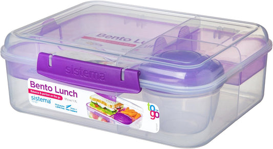 Sistema to Go Bento Box | Lunch Box with Yogurt/Fruit Container | 1.65 L | 6.9 Cup| BPA-Free | Colour May Vary