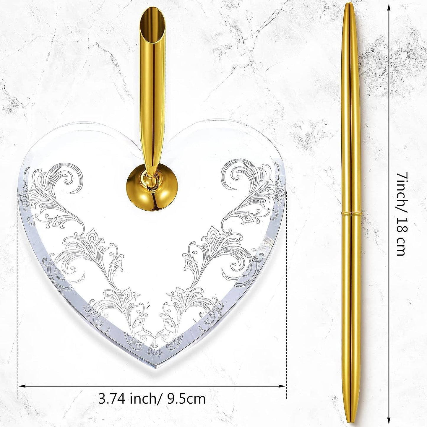 2 Sets Acrylic Heart Pen Holder With Ink Pens, Signing Set Guest Book Accessories For Wedding Bridal Engagement Favors Opening Ceremony Graduation Parties Office Transparent Pen Display Stand