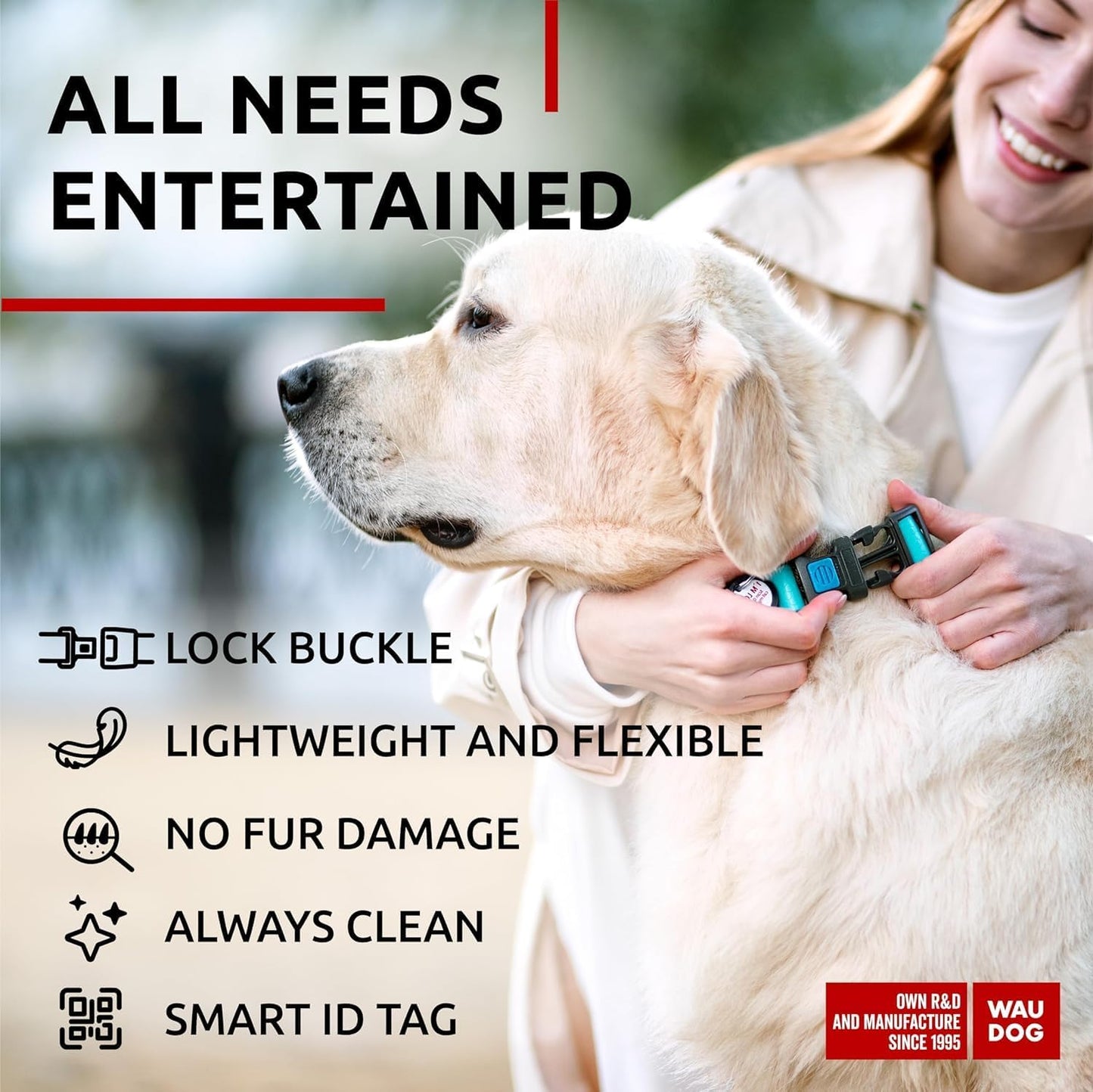 Waterproof Dog Collar - Adjustable Glow Dog Collar for Large Dogs, Small and Medium Dogs - Heavy Duty Dog Collars with Durable Metal Clasp and QR Dog Tag - Glow in The Dark Dog Collars