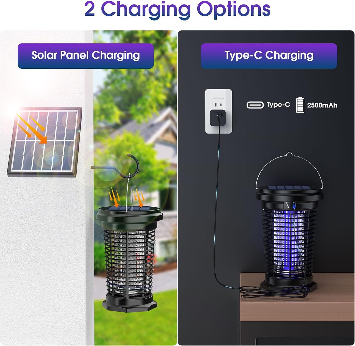 PALONE Solar Bug Zapper with 5.5W Solar Panel Charging, USB Charging Bug Zapper Light for Outdoor and Indoor