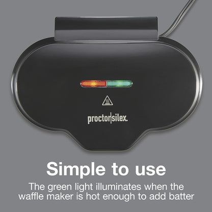 Proctor Silex Petite Double Waffle Maker, Nonstick Grids, Makes 4" Round Waffles, Black, 26102