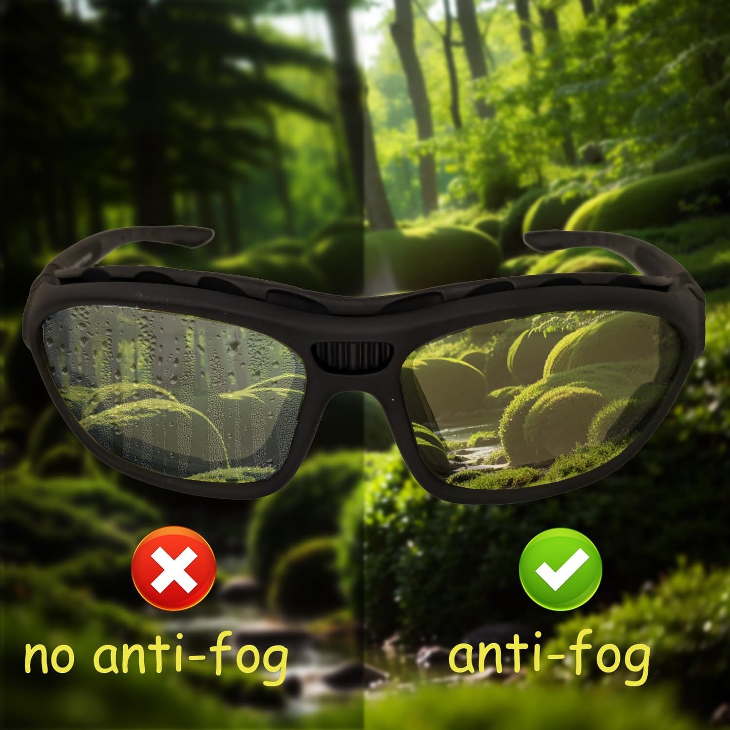 Powersports Glasses Safety Motorcycle Goggle, Anti-fog, Z87 Wrap around, Hunting, Riding, Mowing, Fit Men and Women