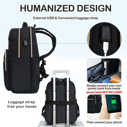 VANKEAN Laptop Backpack for Women Men Work Laptop Bag Fashion with USB Port, Daypacks for College, Business (Black, 15.6 Inch)