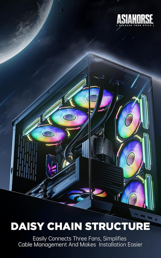 AsiaHorse COSMIQ-Black 120mm PC RGB Fans, 5V 3-PIN Connector Daisy Chain FDB PWM Computer Case Fans with RGB Controller for Cases CPU Liquid Coolers, 3Pack (Black) (Black, 3_Pack_Forward_Blade)