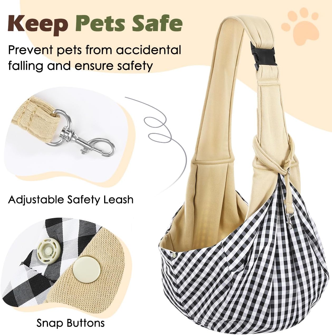 Pawaboo Small Dog Sling Carrier, Reversible Hands Free Dog Sling Carrier for Small Dogs and Cats, Puppy Sling Carrier with Adjustable Strap Buckle & Safety Harness, Puppy Essentials, Grey
