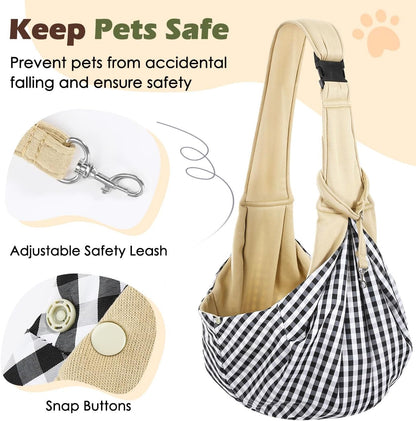 Pawaboo Small Dog Sling Carrier, Reversible Hands Free Dog Sling Carrier for Small Dogs and Cats, Puppy Sling Carrier with Adjustable Strap Buckle & Safety Harness, Puppy Essentials, Grey