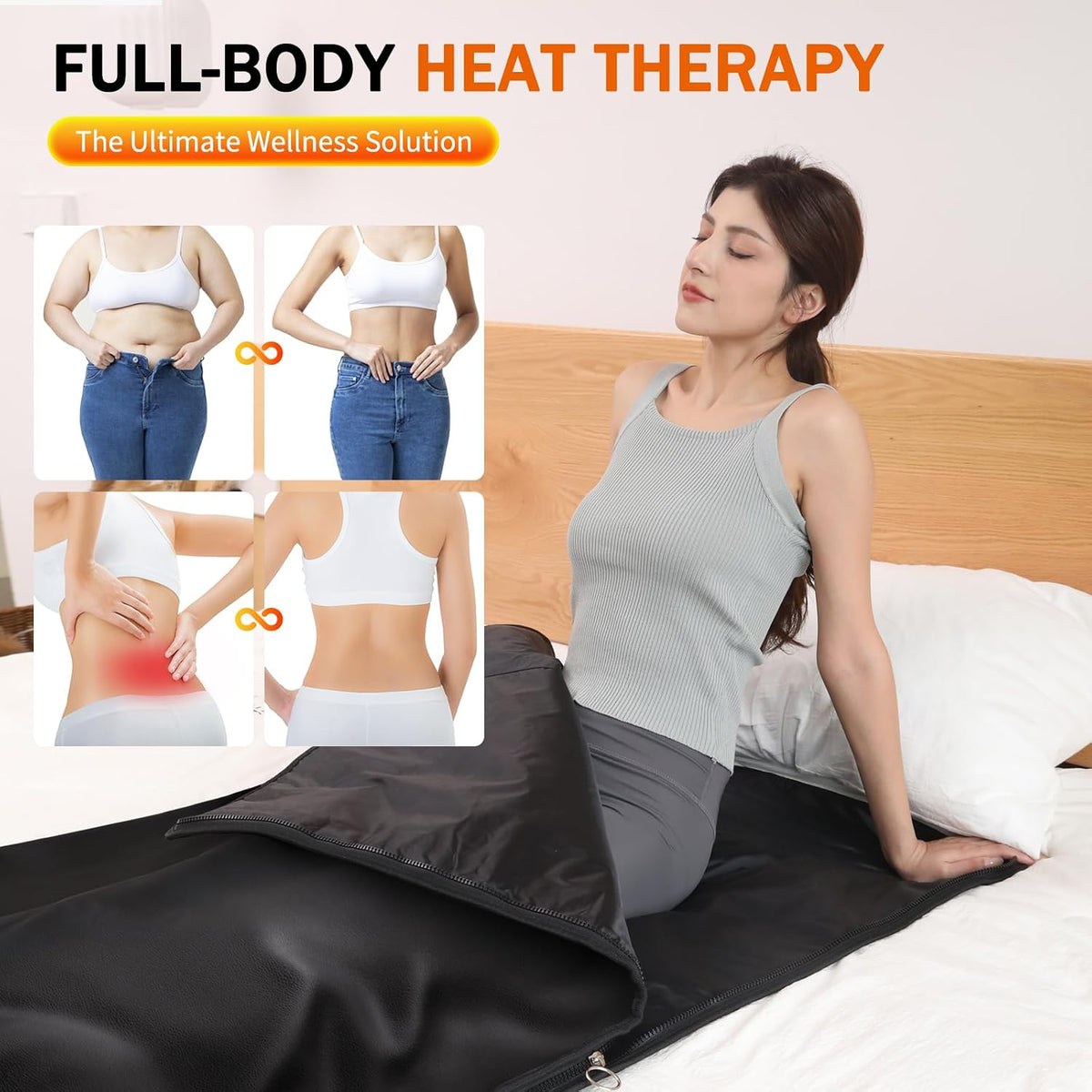 Portable Infrared Sauna Blanket for Home Use – Full Body Detox & Relaxation | 113-176℉ Adjustable Temperature | 6 ft x 2.65 ft, Far Infrared Stress Relief Heated PU Sauna Bag for Body Recovery