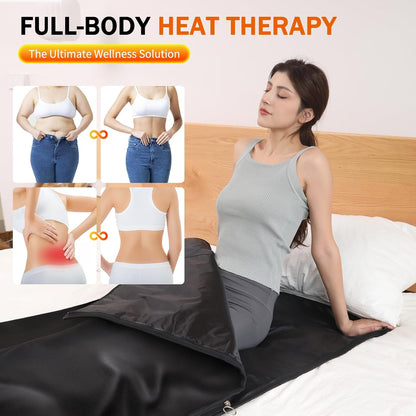 Portable Infrared Sauna Blanket for Home Use – Full Body Detox & Relaxation | 113-176℉ Adjustable Temperature | 6 ft x 2.65 ft, Far Infrared Stress Relief Heated PU Sauna Bag for Body Recovery