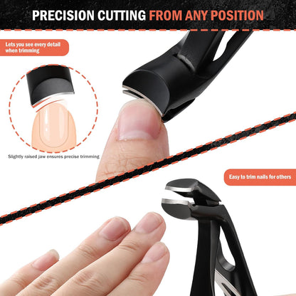 BEZOX Angled Head Nail Clippers for Seniors - Ergonomic Toenail Clipper for Thick Nails, Premium Steel Nail Cutter Trimmer with Catcher for Men and Women - Black