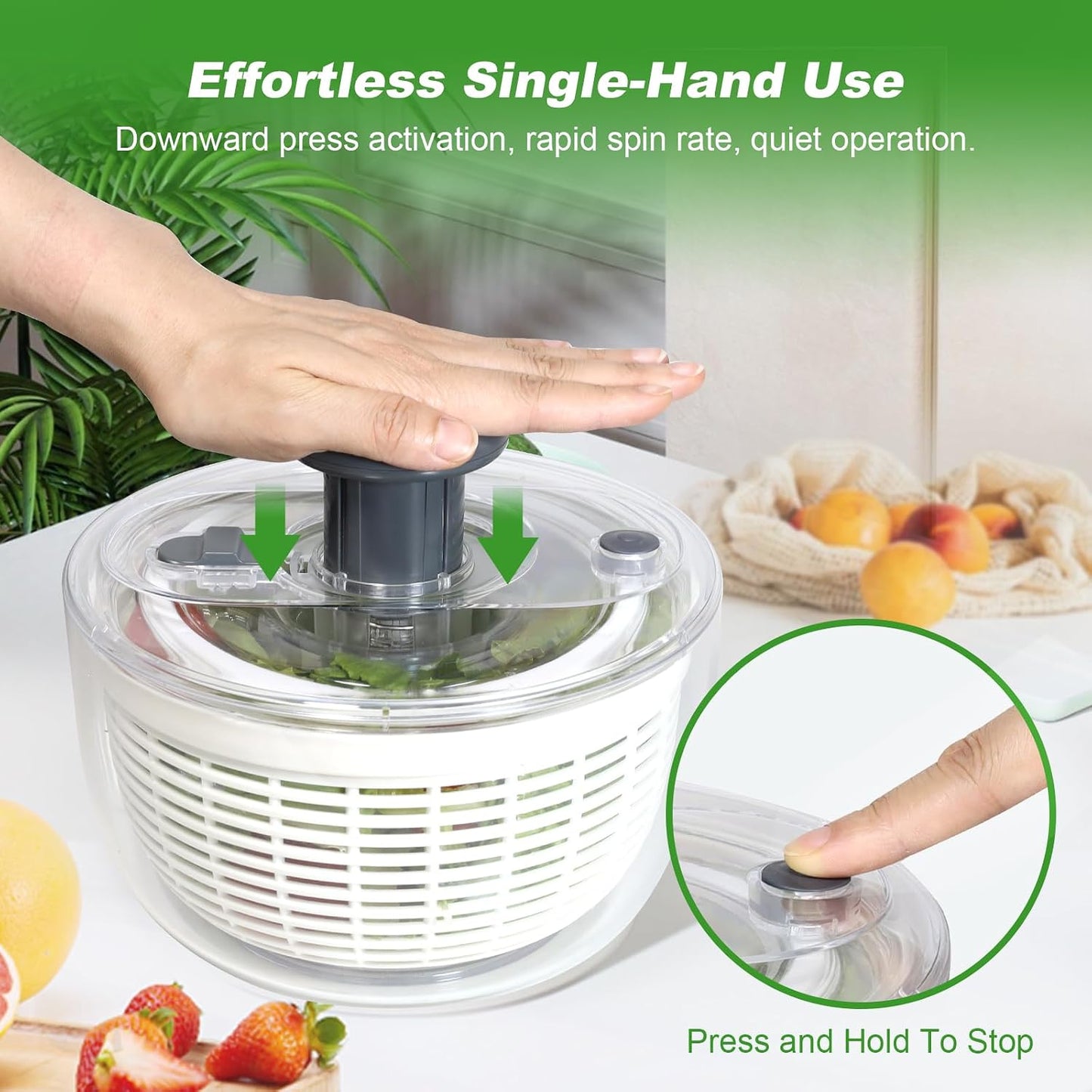 Salad Spinner - 3.6 Litre Non-Slip Vegetable & Fruit Washer/Dryer for Households, Easy-Clean Kitchen Gadget for Greens, Herbs & Vegetables