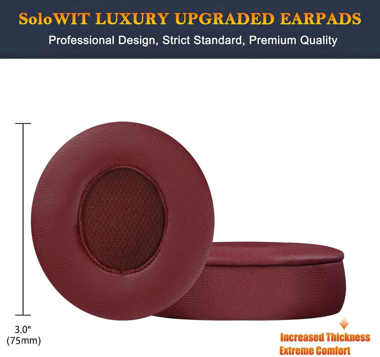 SoloWIT® Ear Pads Cushions Replacement, Earpads for Beats Solo 2 & Solo 3 Wireless On-Ear Headphones with Soft Protein Leather, Stronger Adhesive, Noise Isolation Memory Foam - Black