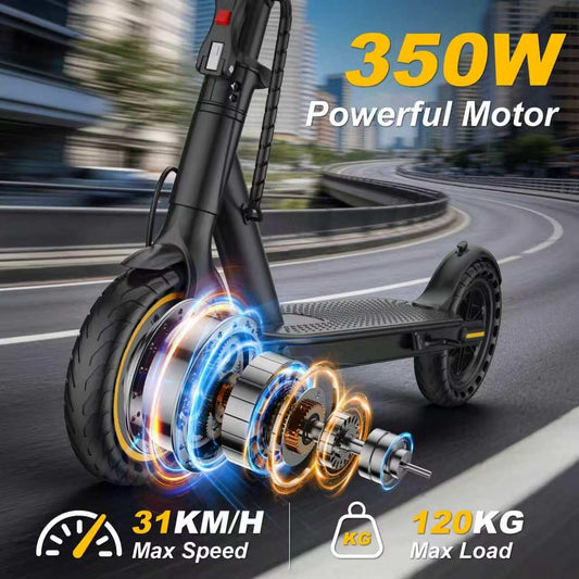 Electric Scooter, 350W Power Motor, Max 30 KM/H & 20-30 KM Range, 8.5" Solid Tire, Foldable Commuting E-Scooter for Adults & Teens with Dual Brake, Max Load 120KG