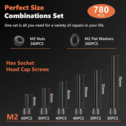 360Pcs M4 Screw Assortment Kit, Bolts Screws Nuts Kit, M4*6/8/12/16/20/30mm Metric Hex Socket Head Cap Bolts, 12.9 Grade Alloy Steel Black Screws with Wrench for 3D Printer, Black Zinc Plated