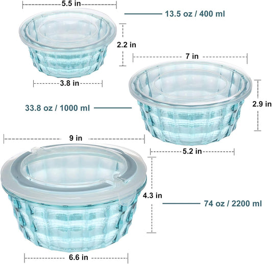 Taiuloo 3-Piece Salad Bowls with Lids & Handle, BPA Free Plastic Meal Prep Containers for Lunch, Kitchen Mixing & Serving Bowls for Salad, Snack, Fruit, Veggie, Blue - PuriLite