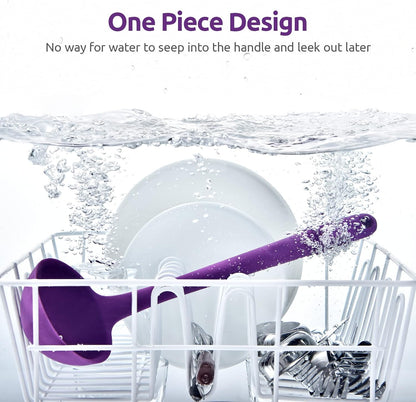 13 inch Silicone Soup Ladle: U-Taste 600ºF Heat Resistant 4 oz Large Non-Stick Seamless Rubber Kitchen Deep Serving Spoon with Non-Slip Solid Long Handle for Cooking Sauce/Stews/Gravies/Chili(Purple)