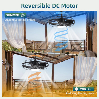 Outdoor Ceiling Fan with Light for Patios, 21" Garage Ceiling Fan Outdoor Hanging, IP65 Waterproof Plug in Ceiling Fan with Alexa/Google/App Control,3CCT Dimmable 6-Speeds for Patios Porch