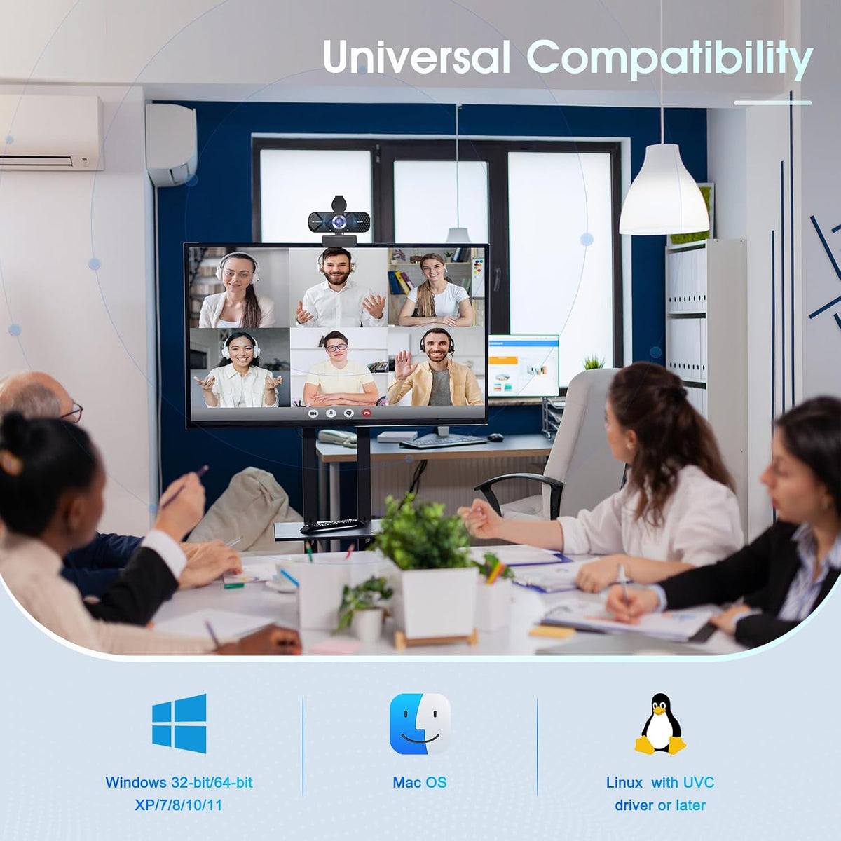 1080P Full HD Webcam with Auto Light Correction, Noise-Canceling Mic, Privacy Cover and Wide Angle Lens, Plug & Play USB Camera for Desktop/Laptop/Mac/PC, Compatible with Teams/Zoom/Skype/Streaming