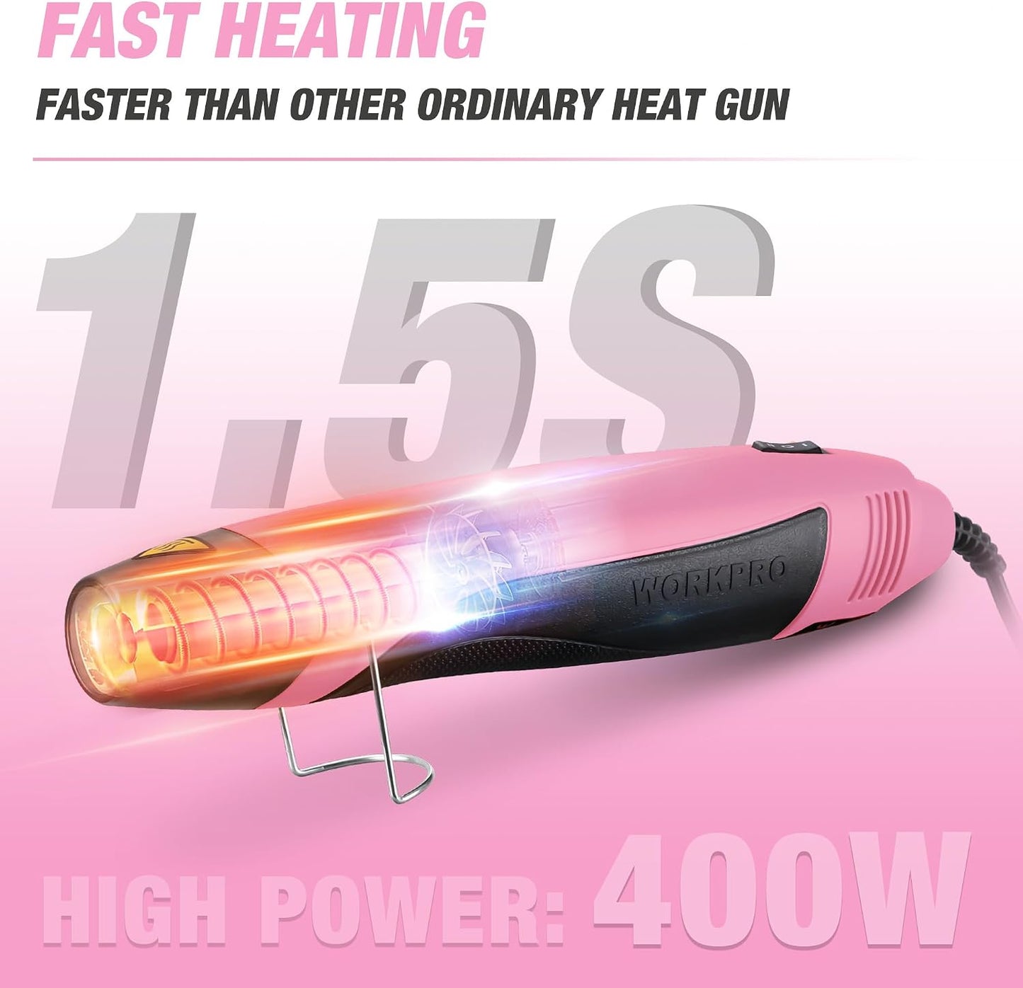 WORKPRO Mini Heat Gun, 400W Hot Air Gun with Reflector Nozzle, 2 Temp Settings 482℉(250℃)/842℉(450℃) and 5.9ft Long Cable Overload Protection for Craft Embossing, Shrink Wrapping PVC, Drying Paint