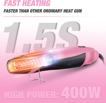 WORKPRO Mini Heat Gun, 400W Hot Air Gun with Reflector Nozzle, 2 Temp Settings 482℉(250℃)/842℉(450℃) and 5.9ft Long Cable Overload Protection for Craft Embossing, Shrink Wrapping PVC, Drying Paint