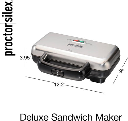 Proctor Silex Deluxe Hot Sandwich Maker, Nonstick Plates, Stainless Steel (25415PS) - PuriLite